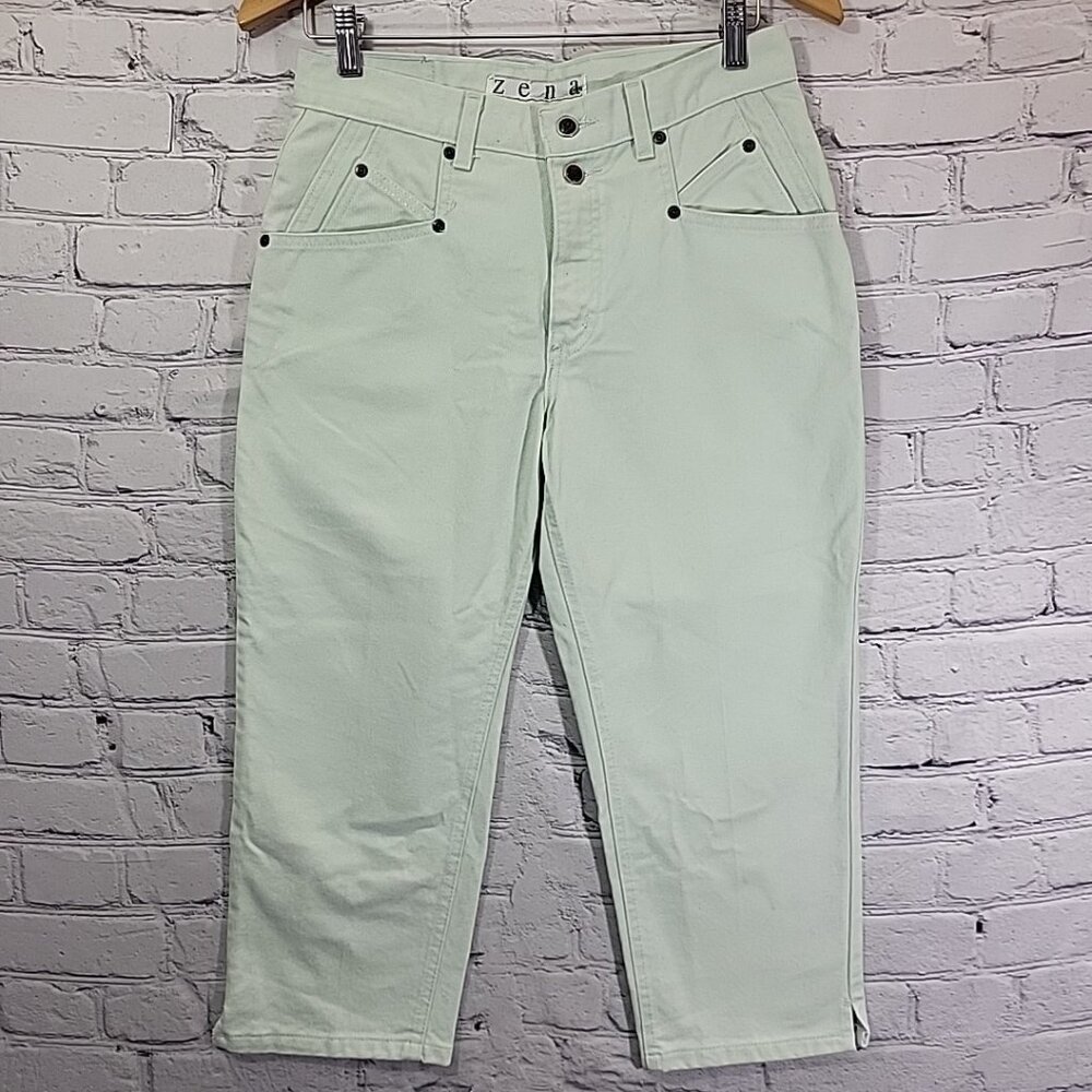 Vintage 80's Zena‎ Jeans Women’s High Waist Mom Jeans Crop Mint Green Size 8-10